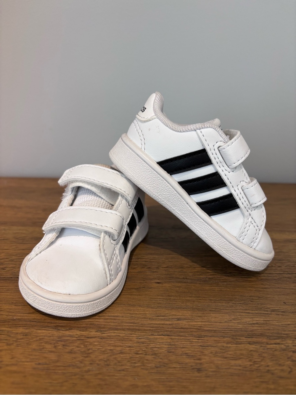 adidas White and Black Kids Velcro Sneakers